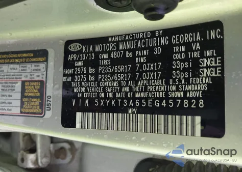 2014 Kia Sorento Lx из США, поврежденный, VIN 5XYKT3A65EG457828